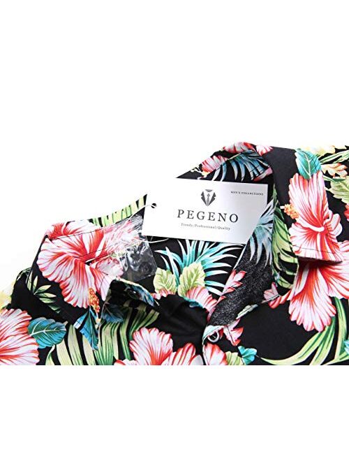 PEGENO Men's Flower Casual Button Down Short Sleeve Hawaiian Shirt