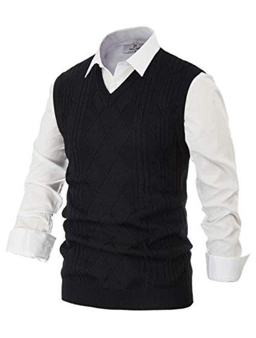 PJ PAUL JONES Men's V Neck Sweater Vest Cable Knitted Pullover Sweaters Vest