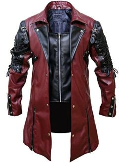 Punk Rave Poison Black & Maroon Jacket Mens Faux Leather Goth Steampunk Military Coat, XXS-3XL