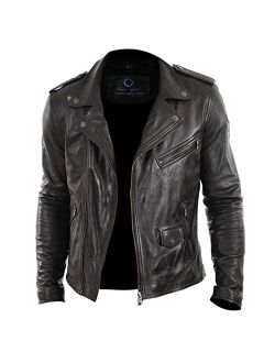 Chase Squad Tough Look Designer Real Leather Jackets Men Mens Biker Lambskin Leather Jacket in Black