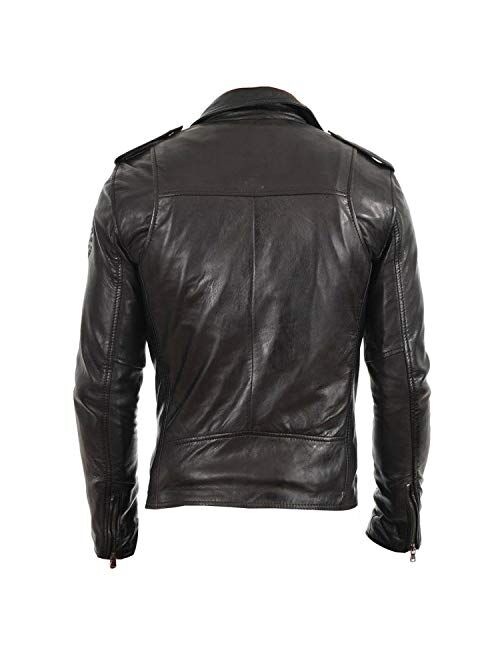 Chase Squad Tough Look Designer Real Leather Jackets Men Mens Biker Lambskin Leather Jacket in Black