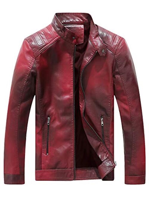 Fairylinks Red Leather Jacket Men Casual Camo