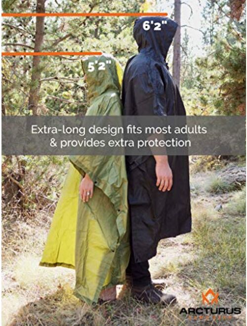 Arcturus Rain Poncho: Large Lightweight Reusable Ripstop Poncho with Adjustable Hood