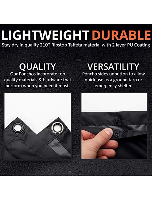 Arcturus Rain Poncho: Large Lightweight Reusable Ripstop Poncho with Adjustable Hood
