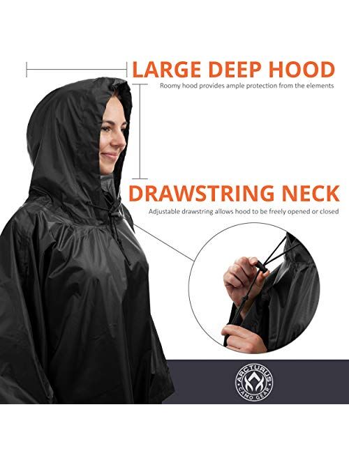 Arcturus Rain Poncho: Large Lightweight Reusable Ripstop Poncho with Adjustable Hood