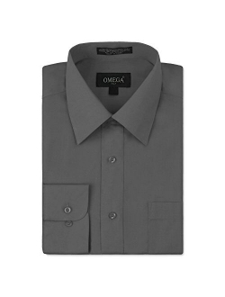 Omega Italy Men's Long Sleeve Dress Shirt Solid Color Regular Fit 25 Colors
