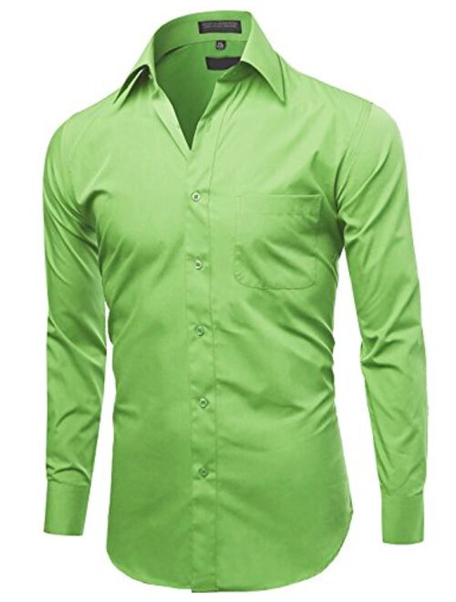 Omega Italy Men's Long Sleeve Dress Shirt Solid Color Regular Fit 25 Colors
