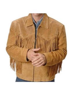 Classyak Western Leather Jacket Brown with Fringes Simple