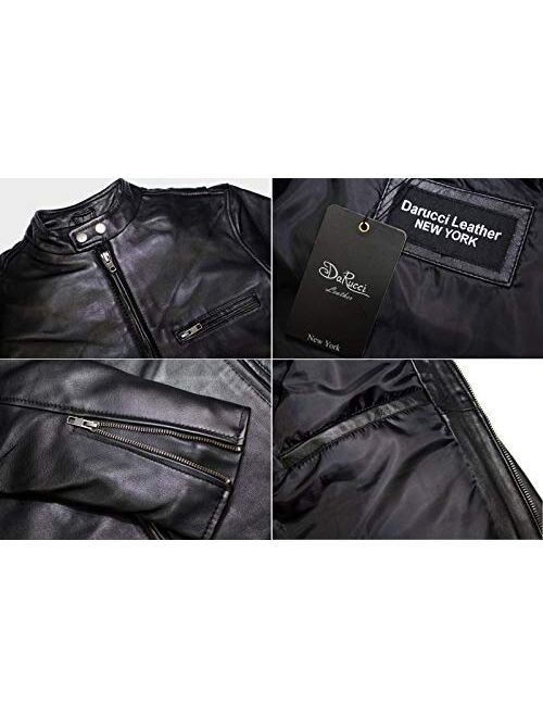 DaRucci Leather NYC Black Leather Jacket for Men - Cafe Racer Motorcycle Jacket Genuine Leather Mens Jackets