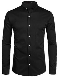 ZEROYAA Men's Urban Stylish Casual Business Slim Fit Long Sleeve Button Up Dress Shirt with Pocket 