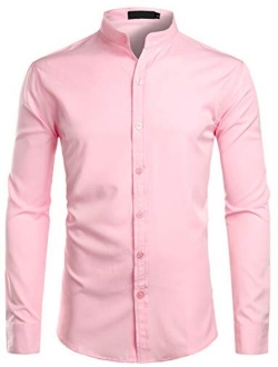 Hipster Solid Slim Fit Long Sleeve No Collar Dress Shirts