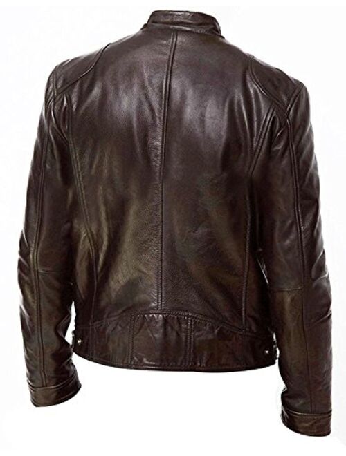 Mens Vintage Cafe Racer Retro Biker Casual Motorcycle Leather Jacket Black/Brown
