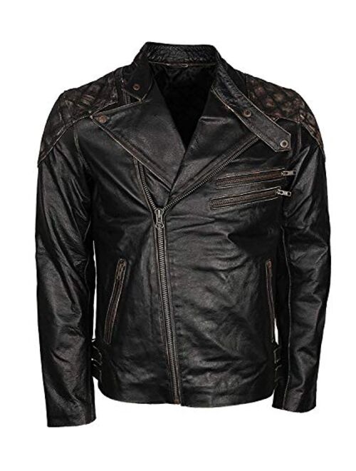 Mens Exclusive Skull Distressed Brown Real Leather Biker Jacket
