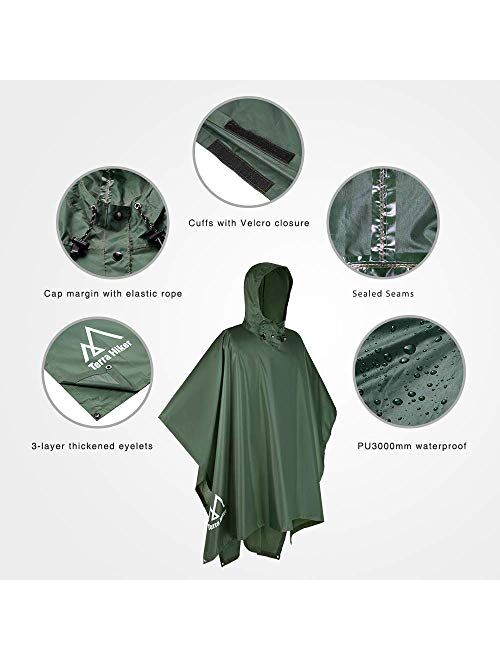 TTerra Hiker Rain Poncho, Waterproof Raincoat for Outdoor Activities