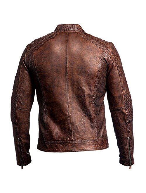 Mens Vintage Cafe Racer Retro Motorcycle Distressed Biker Leather Jacket