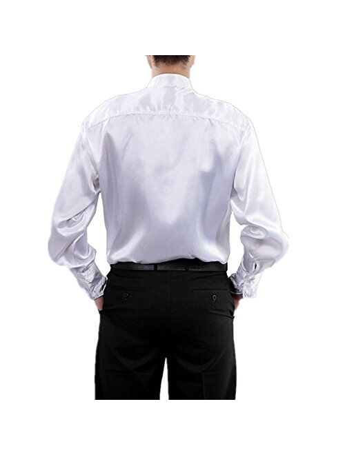 Men Shirts Victorian Tuxedo Satin Long Sleeve Ruffle Stand-up Collar Blouses