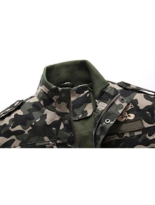 Springrain Men's Casual Slim Stand Collar Tooling Camouflage Cotton Jackets