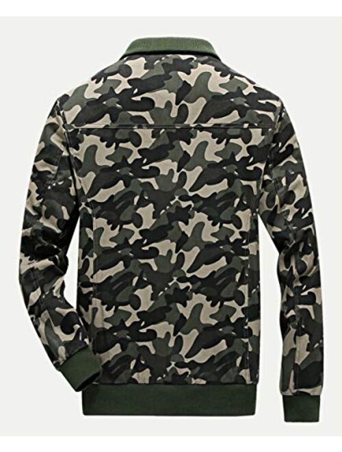 Springrain Men's Casual Slim Stand Collar Tooling Camouflage Cotton Jackets