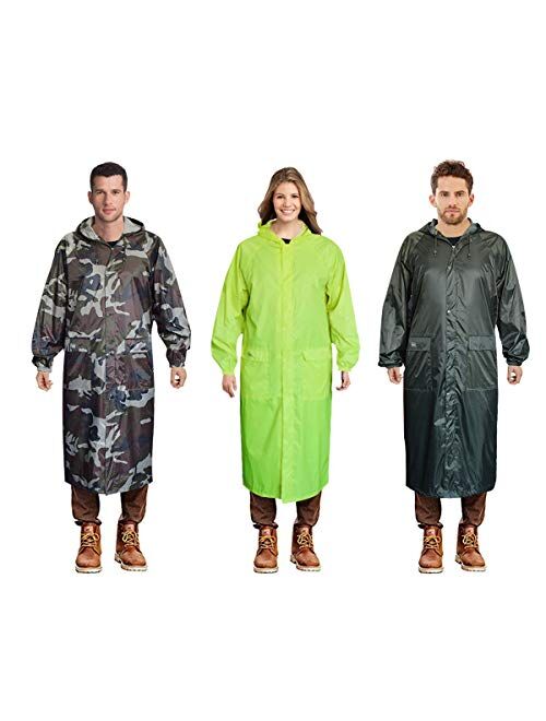 Long Rain Coat for Men Women Waterproof Poncho Jacket with Hood Portable Packable