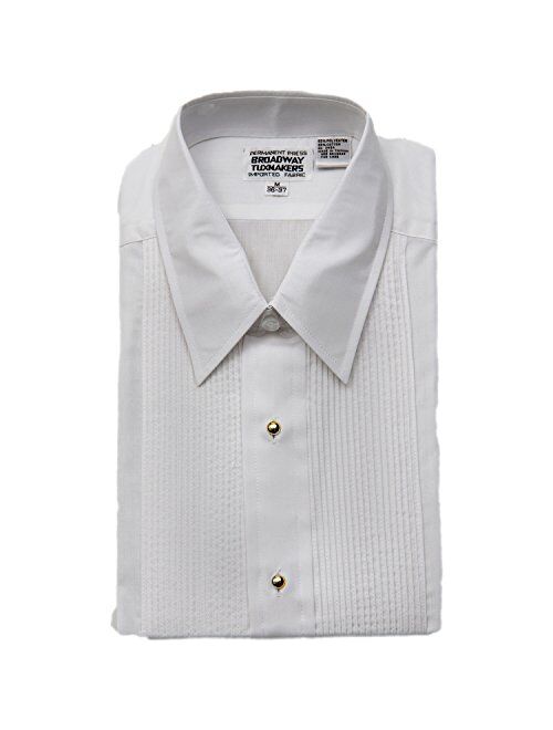 Broadway Tuxmakers Mens Laydown Collar White Tuxedo Shirt with Gold Studs by