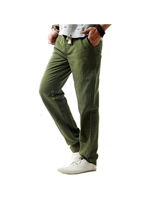 Hoerev Men Casual Beach Trousers Linen Jean Jacket Summer Pants