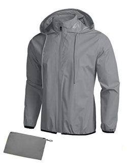 Unisex Packable Rain Jacket Lightweight Waterproof Hooded Raincoats Outdoor Cycling Running Hiking Jacket