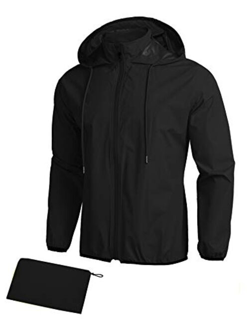 COOFANDY Unisex Packable Rain Jacket Lightweight Waterproof Hooded Raincoats Outdoor Cycling Running Hiking Jacket