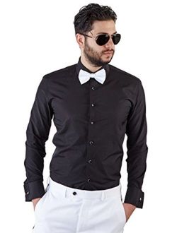New Mens Tailored Slim Fit Black Tuxedo Shirt French Cuff Wrinkle Free by Azar