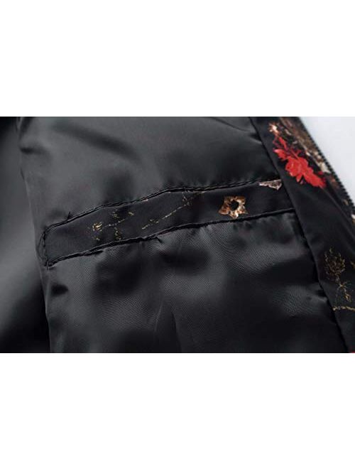 HENGAO Men's Stylish Flowers Print Zipper Front Bomber Jacket