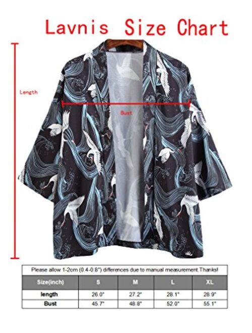 Lavnis Men's Kimono Cardigan Casual Cotton Linen Seven Sleeves Open Front Coat