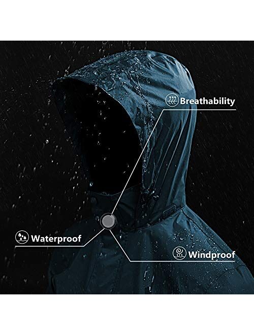 Outdoor Ventures Men's Lightweight Raincoat Packable Rain Jacket Waterproof Raincoat with Hood Active Outdoor Windbreaker