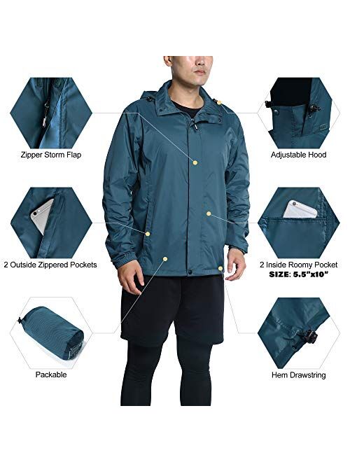 Outdoor Ventures Men's Lightweight Raincoat Packable Rain Jacket Waterproof Raincoat with Hood Active Outdoor Windbreaker