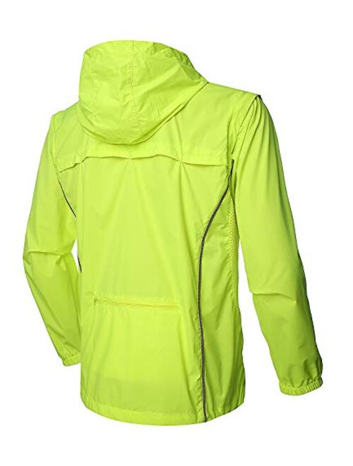 Outto Men's High Visibility Cycling Jacket Convertible UPF50+ Windproof Lightweight Windbreaker