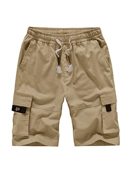 Kolongvangie Cargo Shorts Elastic Waist Drawstring Cotton Casual Outdoor Lightweight Shorts with Multi Pockets 