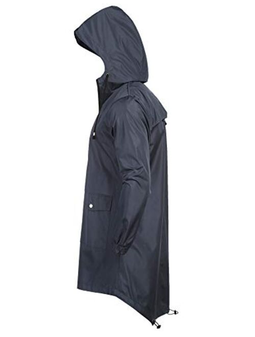 COOFANDY Men's Waterproof Hooded Rain Jacket Lightweight Windproof Active Outdoor Long Raincoat