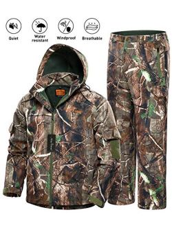 NEW VIEW Hunting Jacket Silent Water Resistant Hunting Camouflage Hooded for Men,Hunting Suit