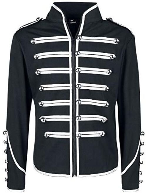 Lost Queen Men's Black and Silver Military Jacket