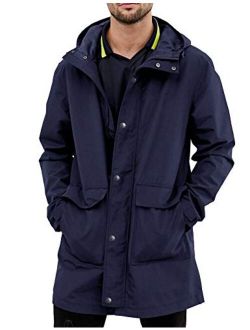 URRU Men's Waterproof Raincoat Hooded Windbreaker Lightweight Long Rain Jacket Active Outdoor Trench Coat S-XXL