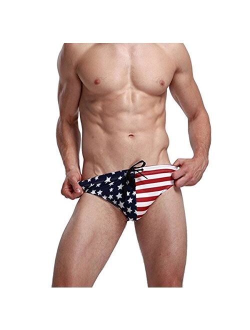 Banana Bucket Men's America Flag Stars Low Rise Swimwear Bikini Briefs Beach Swimsuit