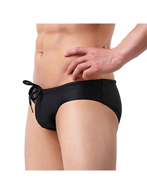 Summer Code Mens Solid Swim Briefs Drawstring Bikini Sport Swimsuit