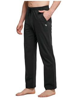 Men's Cotton Yoga Sweatpants Open Bottom Joggers Straight Leg Running Casual Loose Fit Athletic Pants with Pockets