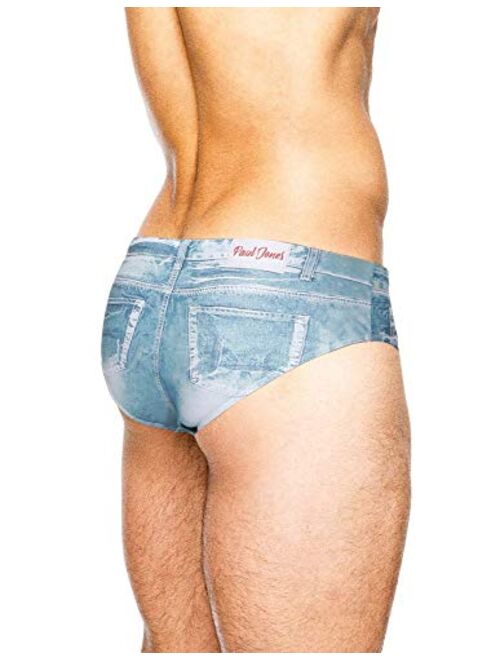 Paul Jones Men's Denim Print Swim Brief Funny 3D Jeans Look