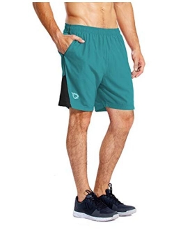 Men's 7'' Athletic Running Shorts Quick Dry Mesh Liner Back Zip Pocket