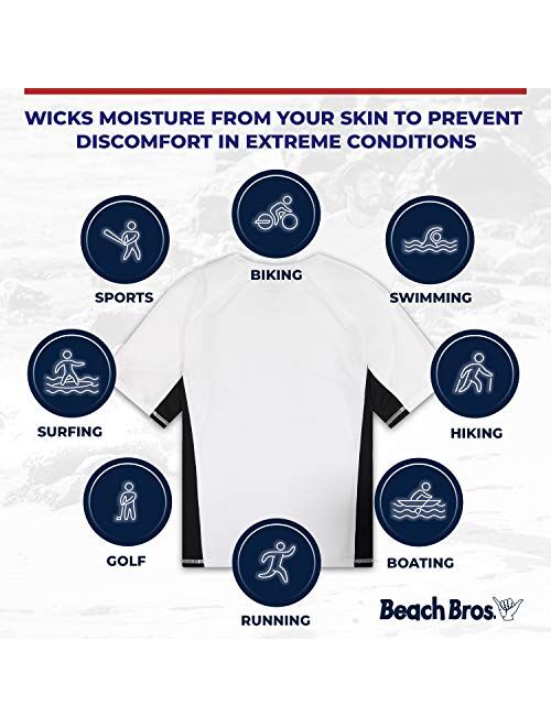 Beach Bros. Men's UPF 50+ Swim Shirt - Short Sleeve Quick Dry Rashguard