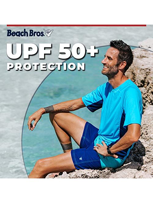 Mens UPF 50 Short Sleeve Quick Dry Rashguard Beach Bros Swim Shirt