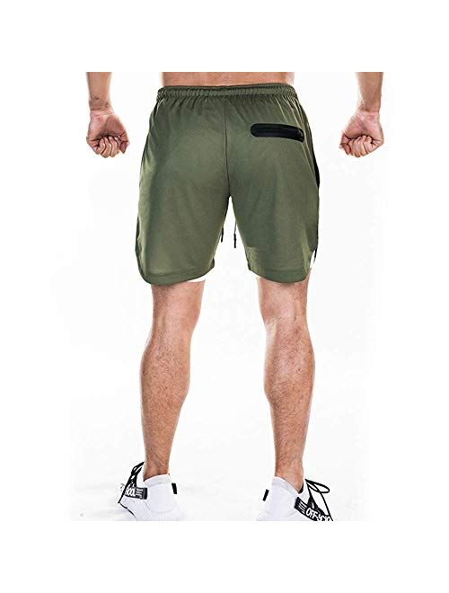 EVERWORTH Men's 2-in-1 Bodybuilding Workout Shorts Lightweight Gym Training Short Running Athletic Jogger with Zipper Pockets