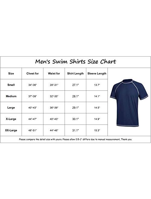 Men's UPF 50+ Rashguard Swim Tee Short Sleeve Sun Shirt Swimwear Swim Shirts