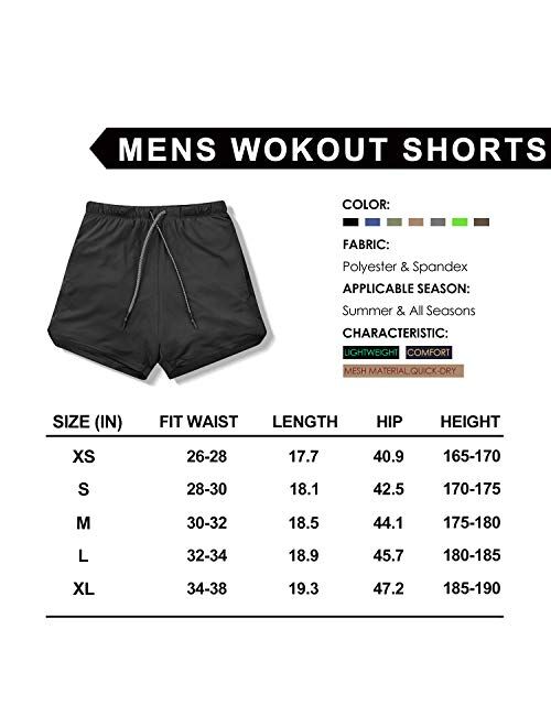 Leidowei Men's 2 in 1 Workout Running Shorts Lightweight Training Yoga Gym 7" Short with Zipper Pockets