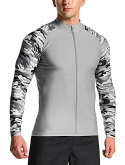 TSLA Men's Long Sleeve Zip Rash Guard, UPF50+ UV/Sun Protection Quick Dry Swim Shirts