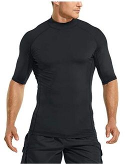 TSLA Men's Rash Guard Swim Shirts, UPF 50+ Quick Dry Mid/Short Sleeve Swimming Shirt, UV/SPF Water Surf Shirts